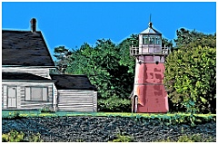 Pink Tower of Isle La Motte Lighthouse in Northern Vermont